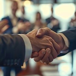 Civic Leaders shaking hands conveying trust, collaboration and confidence.